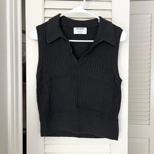 Old Navy Black Ribbed Cropped Pullover Knit Sweater Vest Top Women’s Medium